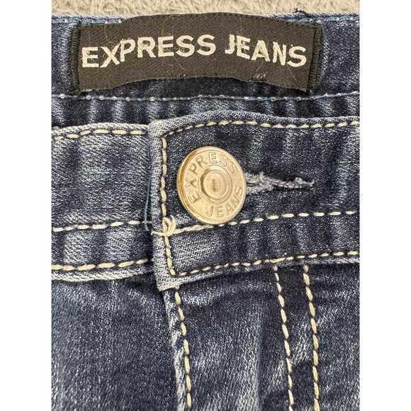 Express Stella Jeans Women 8L (32x33) Blue Stitch Whiskered Barely Boot Denim - Picture 3 of 9